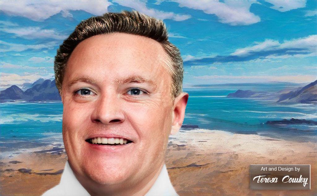 The Somerton Man Facial Reconstruction in beach scene by Teresa Cowley