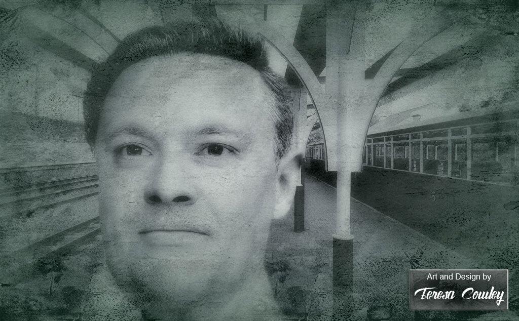 The Somerton Man Facial Reconstruction in Vintage Train Station Scene by Teresa Cowley