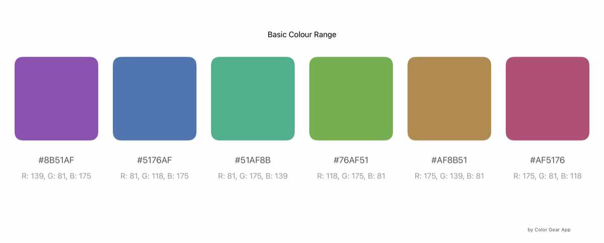 A basic colour wheel palette created with the Color Gear X app