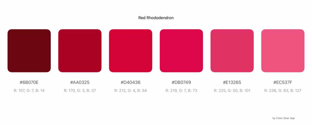 A red rhododendron colour range created from an image in the Color Gear X app.